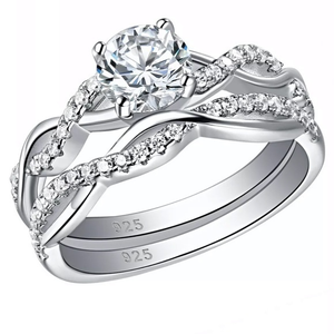925 Sterling Silver Diamond Engagement Bridal Wedding 2 Band Ring Set‎ Sz 5